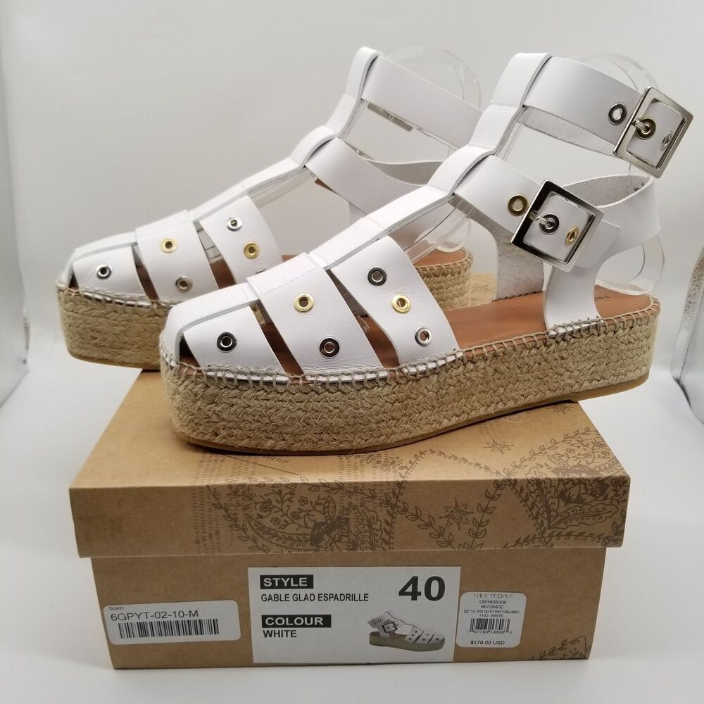 Free People Women Gable Glad Espadrille Gladiator Sandals Sz 9.5 Leather White